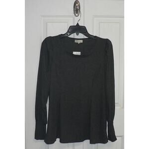 STATUS By Chenault Marled Knit Puffed‎ Sleeve Pullover In Charcoal Medium $78